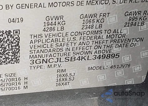 2019 Chevrolet Trax Lt from USA, damaged, VIN 3GNCJLSB4KL349895
